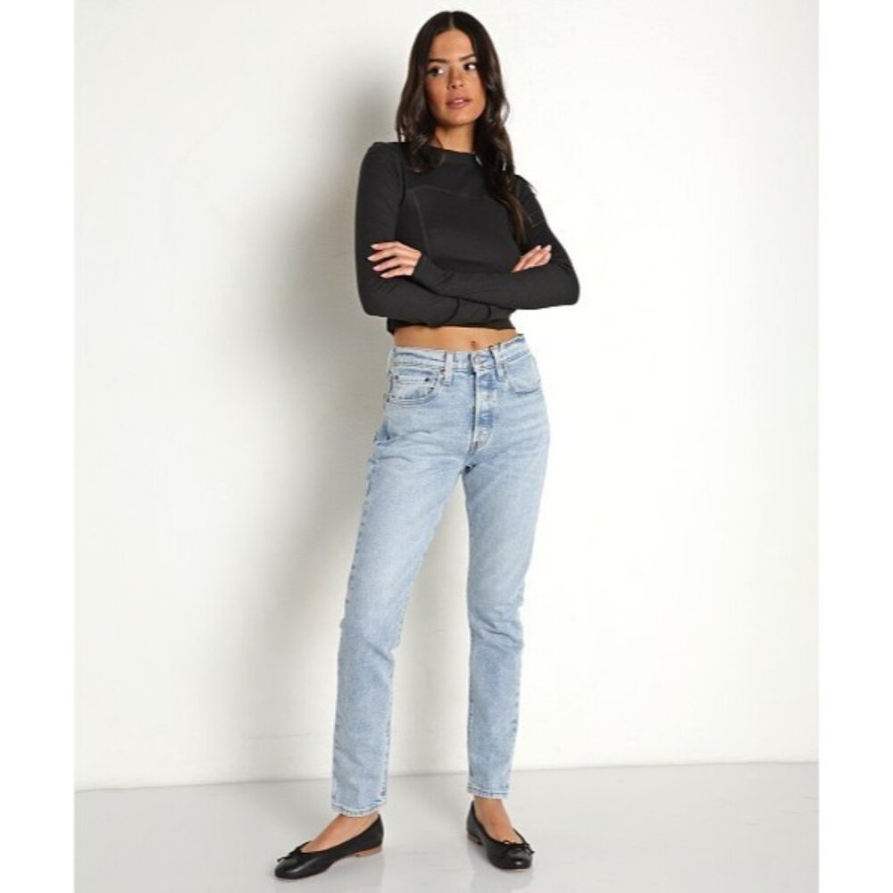 Levis 501 Skinny Jeans Women W28 L32 High-Rise Low Stretch Denim Light Wash Blue - Picture 15 of 15